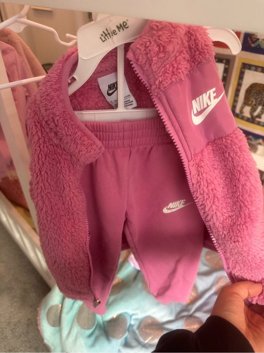 Nike Pink Sherpa Jacket and Joggers Set